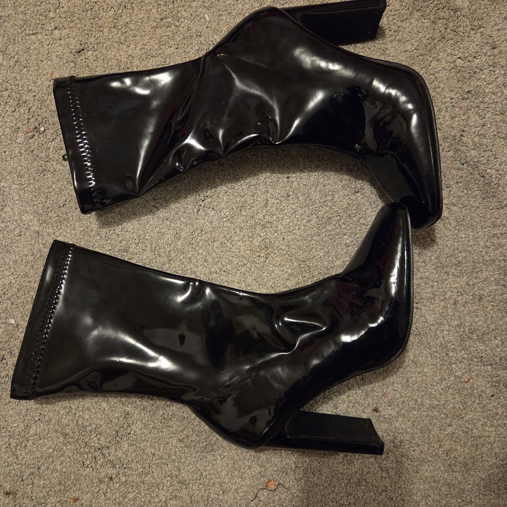Black Patent Leather Ankle Boots